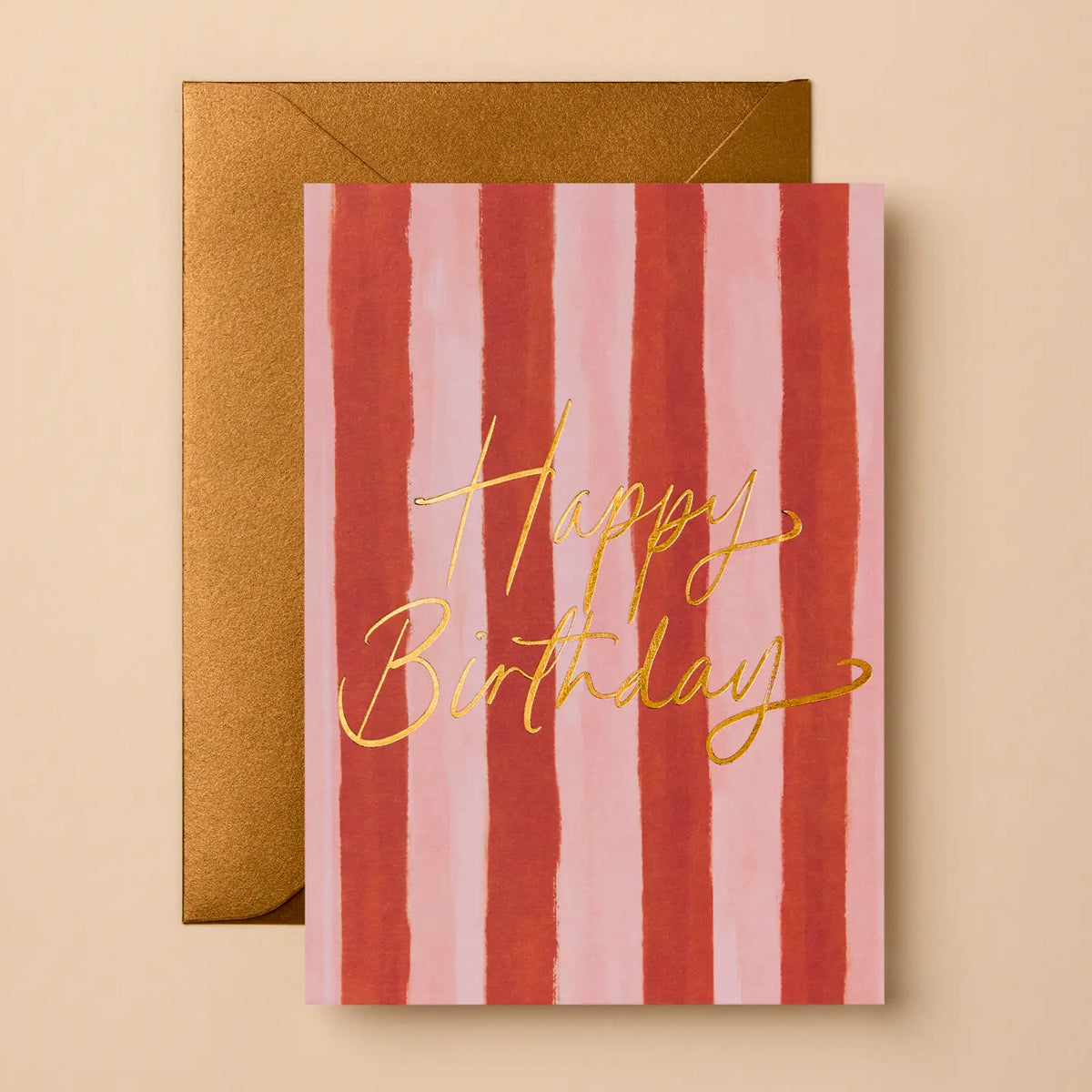 Gabrielle & Celine Happy Birthday Pink & Red Stripes, product photo.