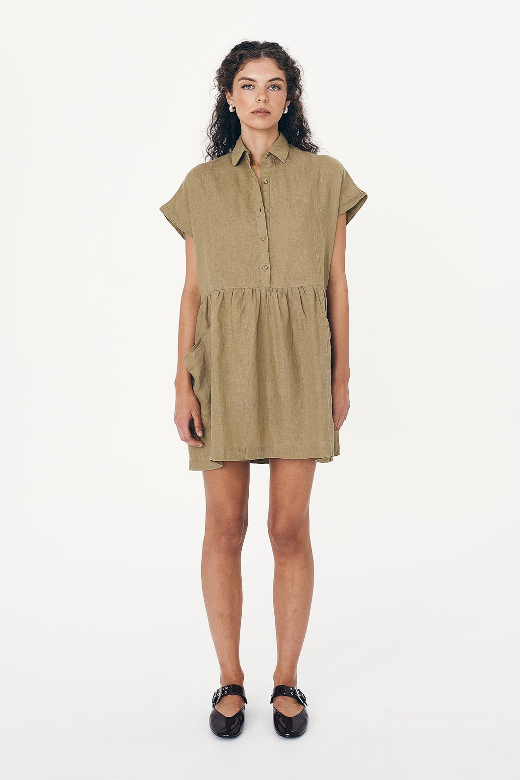 Rowie 'Gina Linen Mini Dress' - Dusty Olive