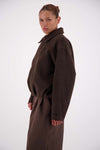 Jasmine Alexa Bailey Bomber Jacket in Brown, cropped side view showing the relaxed silhouette.
