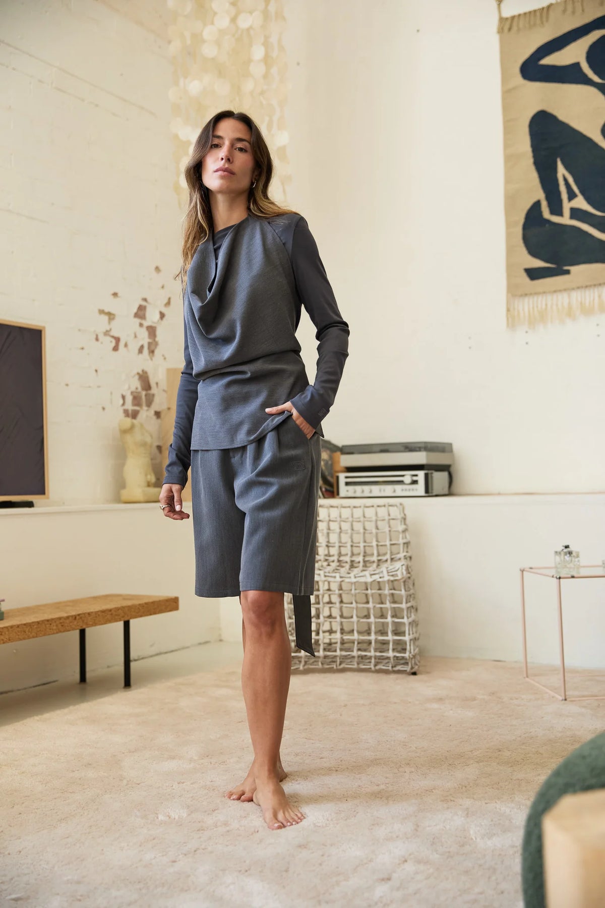 Jasmine Alexa Estelle Bermuda Shorts in Steel Grey — from Jasmine Alexa, the Estelle Bermuda Shorts are tailored with a modern, effortless edge.