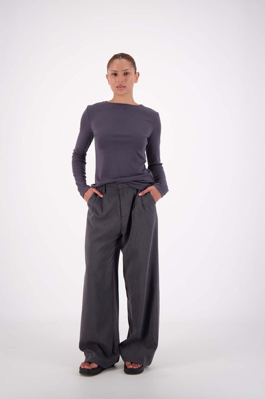 Jasmine Alexa Gigi Trouser in Steel Grey — effortlessly polished, the Gigi Trouser from Jasmine Alexa blends relaxed tailoring with everyday wearability.