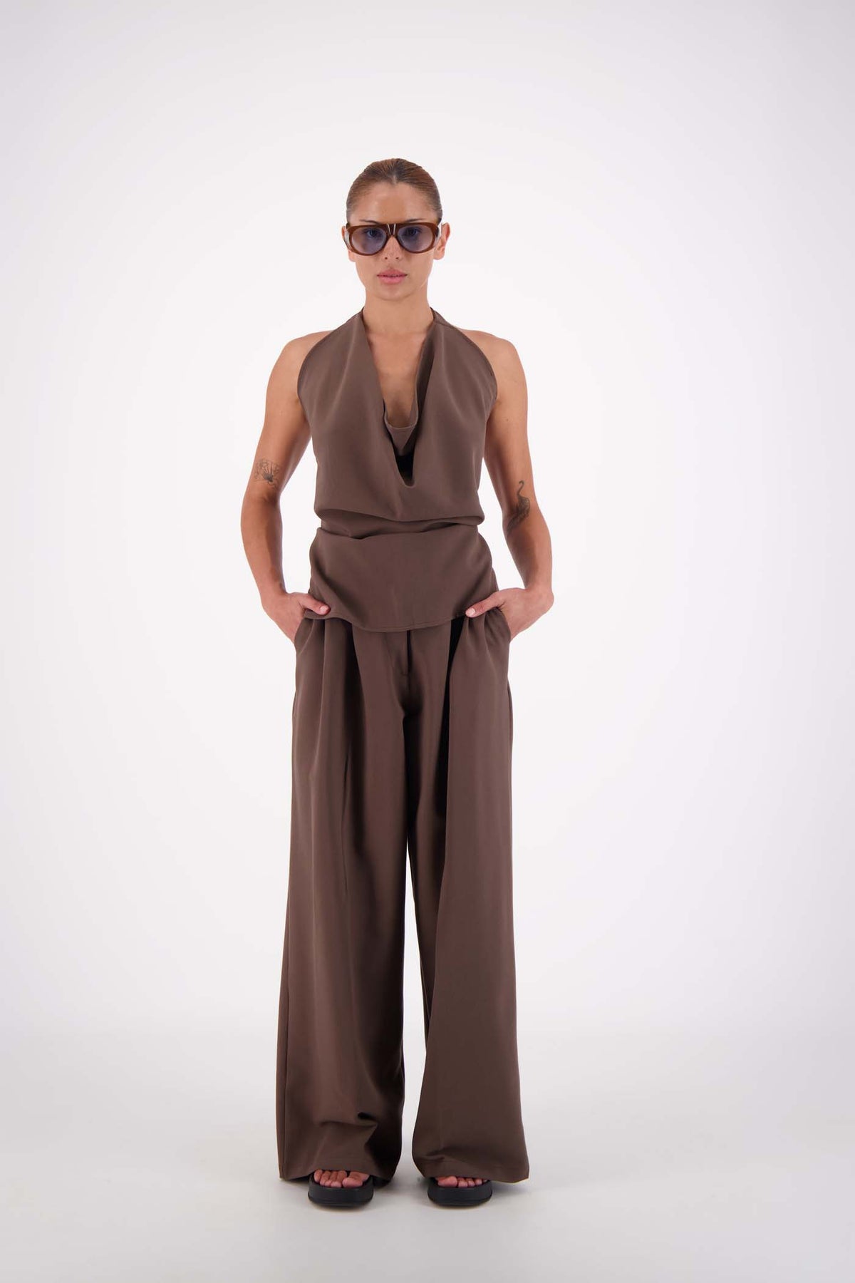 Jasmine Alexa Melissa Tie Top in Taupe — a fresh take on daily layering.