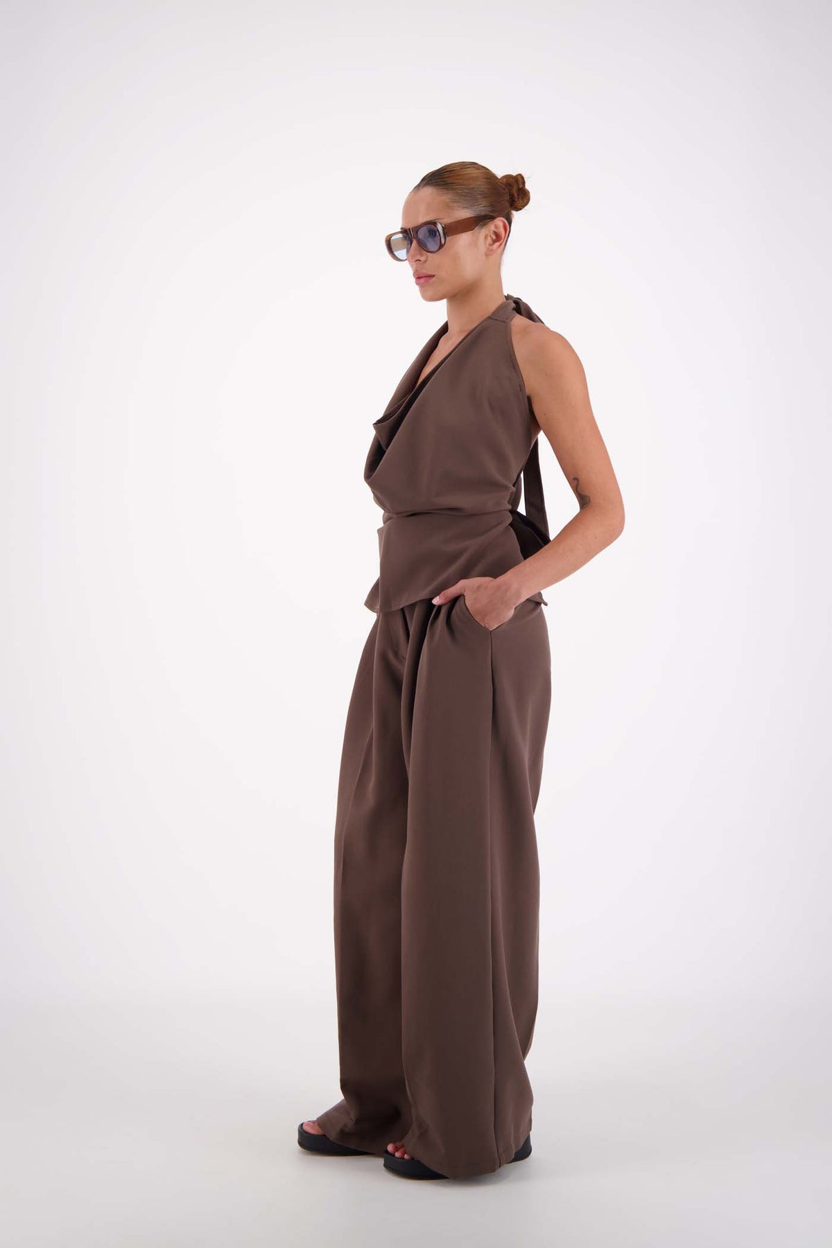 Jasmine Alexa Melissa Tie Top in Taupe — a fresh take on daily layering.