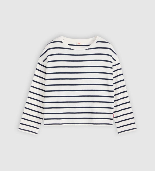 Levi's Julie Slub Long Sleeve Tee — an effortless wardrobe essential, the Julie Slub Long Sleeve Tee features timeless navy stripes on a soft egret base for an easy everyday look.
