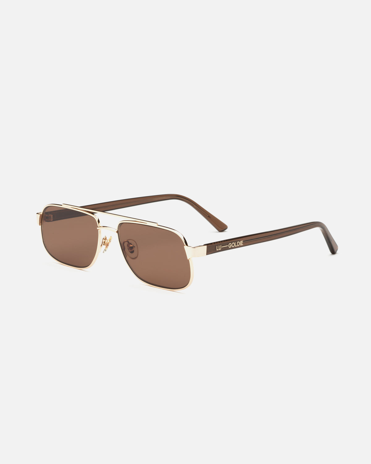 Lu Goldie Evangeline Sunglasses in Coffee — a hot girl take on the classic aviator, she brings an air of authority to any outfit.