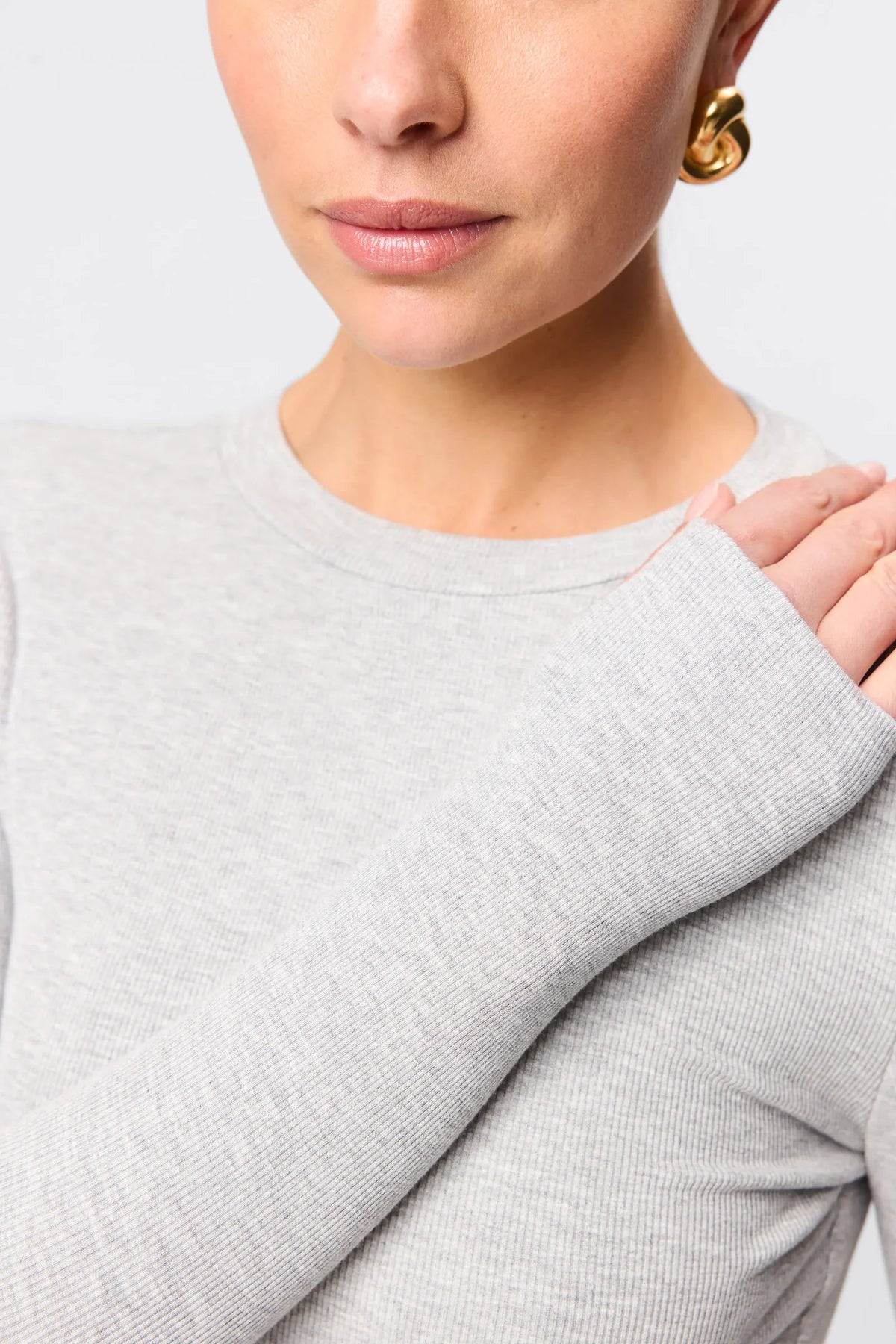 Mossman Brooklyn Top in Grey Marle — the Mossman Brooklyn Top is a sleek layering essential crafted from soft, lightweight ribbed jersey.