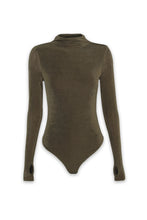 Green bodysuit with long sleeves on a white background