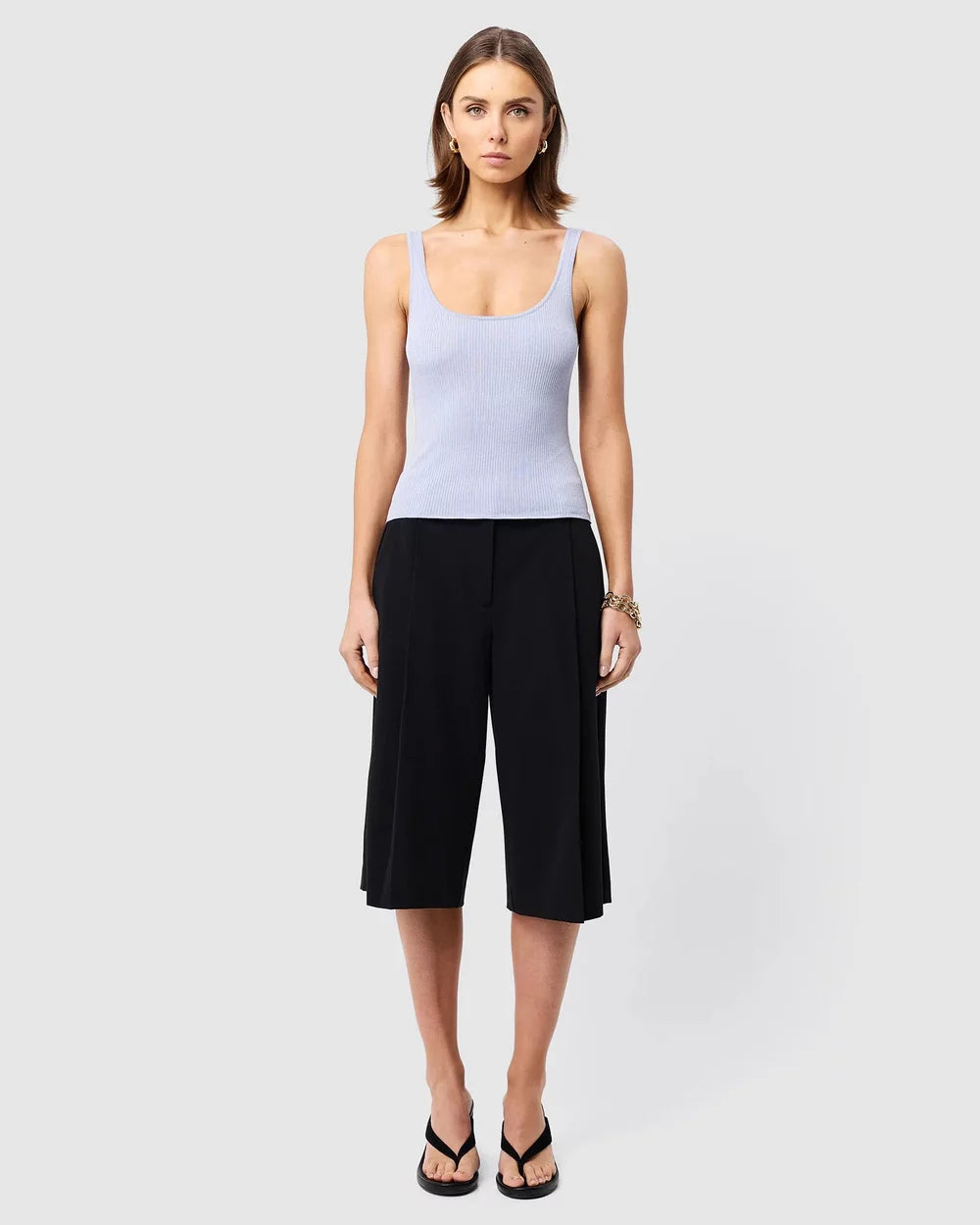 Mossman Fine Line Knit in Sky Blue — the Fine Line Knit Tank in Sky Blue by Mossman blends elegance and ease in a timeless silhouette.