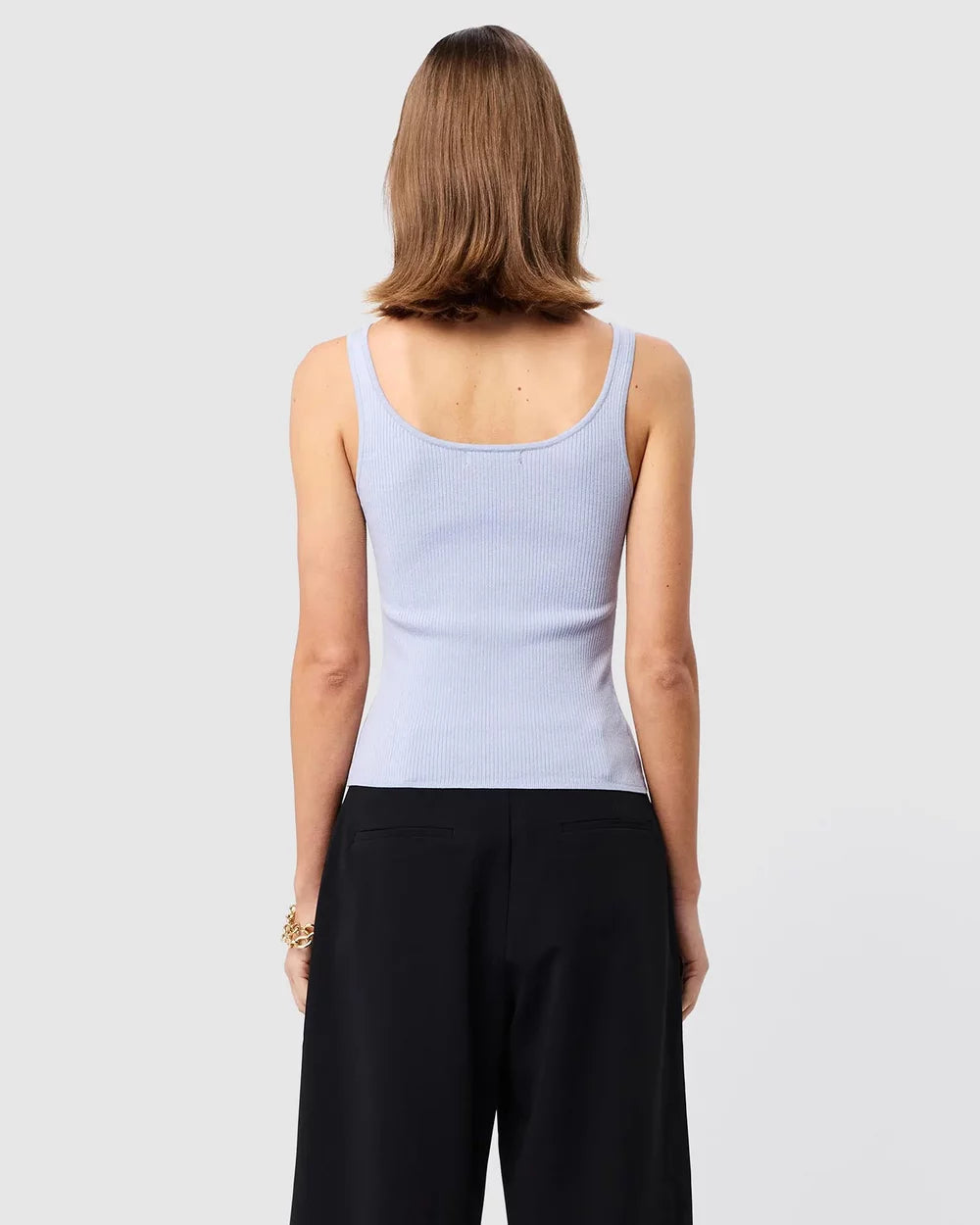 Mossman Fine Line Knit in Sky Blue — the Fine Line Knit Tank in Sky Blue by Mossman blends elegance and ease in a timeless silhouette.