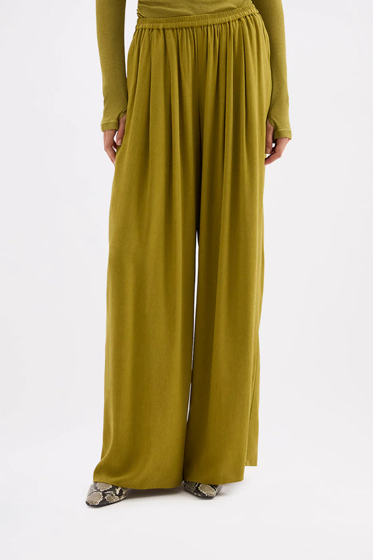 Nude Lucy Anthea Pant in Avocado — the Nude Lucy Anthea Pant in avocado is made from a Lyocell blend fabrication with a crinkle texture and soft hand feel.