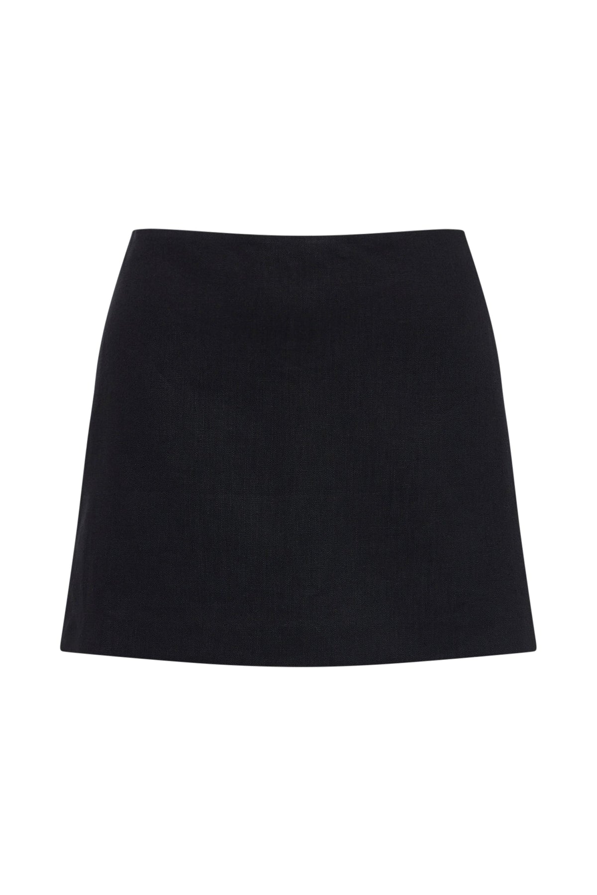 Black skort displayed alone against a white background, showing its A-line silhouette and short length.