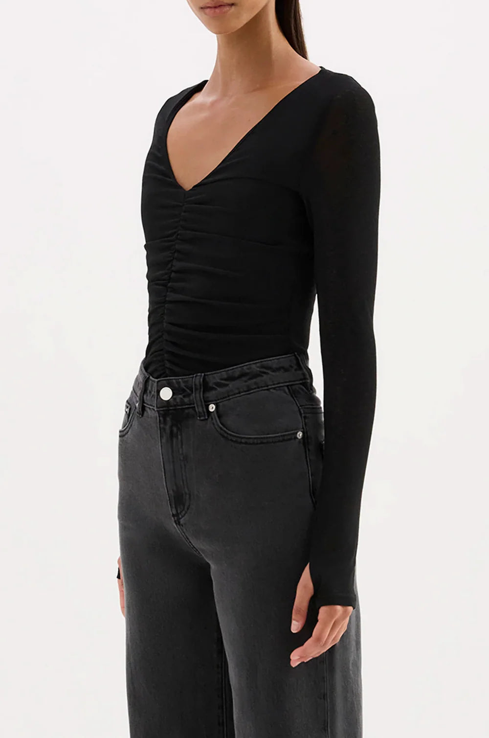 Nude Lucy Gigi Mesh Top in Black — the Gigi Mesh Top by Nude Lucy in Black is a sheer, lightweight layer designed to contour the body with a soft stretch finish.