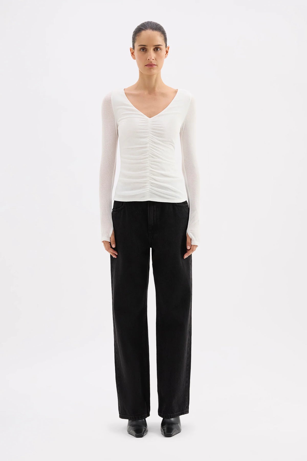Nude Lucy Gigi Mesh Top in Salt — the Gigi Mesh Top by Nude Lucy in Salt is a sheer, lightweight layer designed to contour the body with a soft stretch finish.