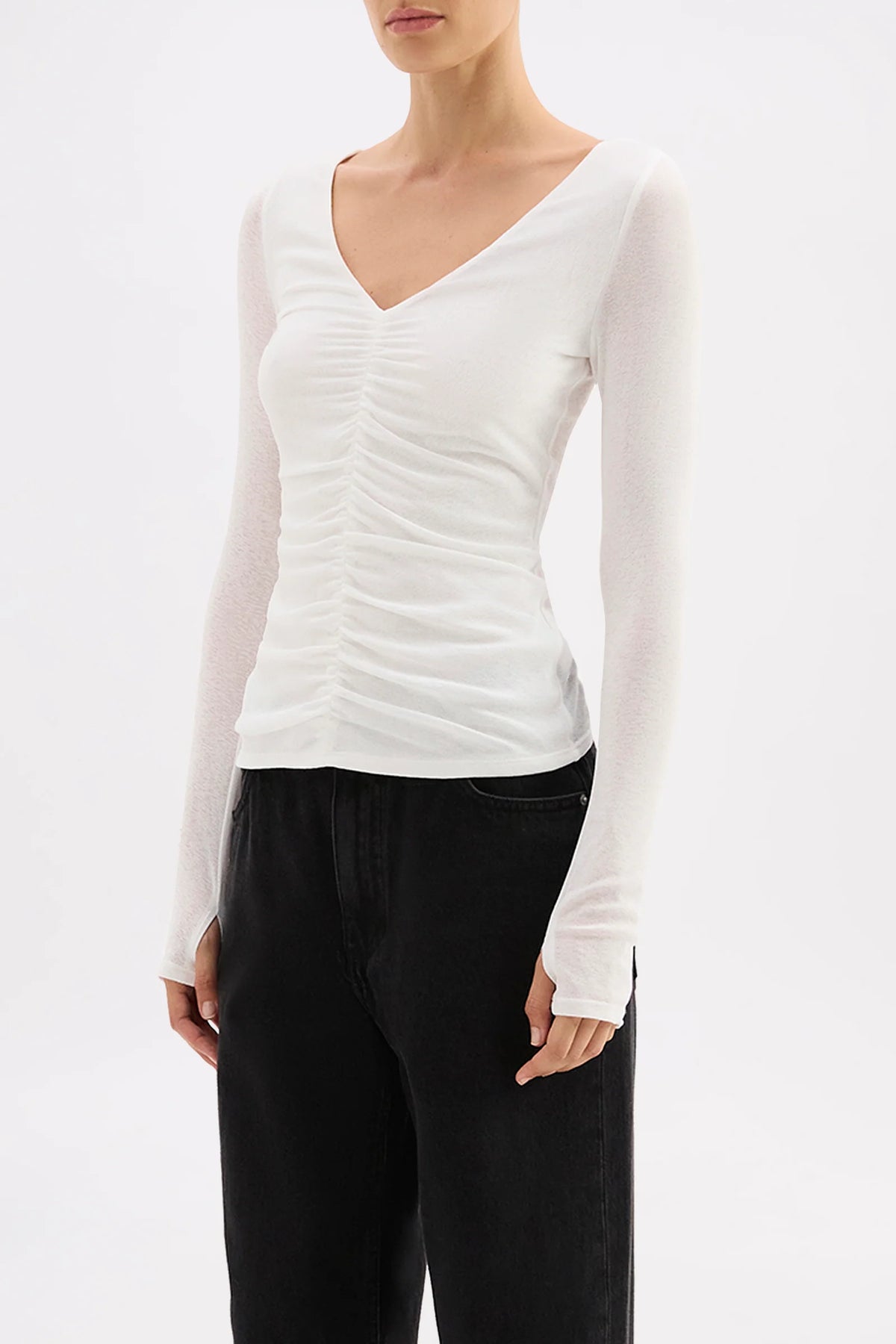 Nude Lucy Gigi Mesh Top in Salt — the Gigi Mesh Top by Nude Lucy in Salt is a sheer, lightweight layer designed to contour the body with a soft stretch finish.