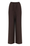 Product-only front view of the chocolate high-rise wide-leg pants on a plain background.
