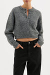 Nude Lucy Nixon Cropped Cardigan in Charcoal — the Nixon Cropped Cardigan by Nude Lucy is crafted from a soft midweight knit with a subtle fluffy texture.