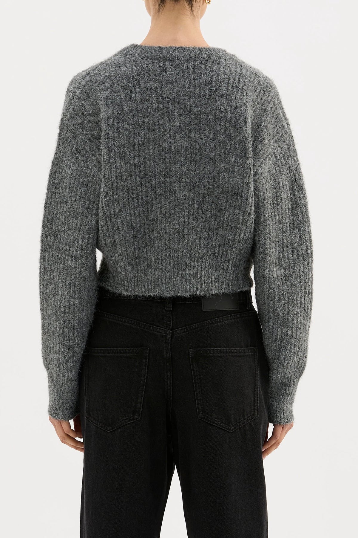 Nude Lucy Nixon Cropped Cardigan in Charcoal — the Nixon Cropped Cardigan by Nude Lucy is crafted from a soft midweight knit with a subtle fluffy texture.