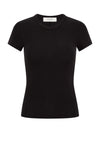 Front product view of the black fitted short sleeve tee with a crew neckline against a clean white background.