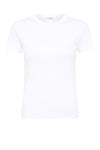 Product-only front view of the white crew neck baby tee on a plain background.