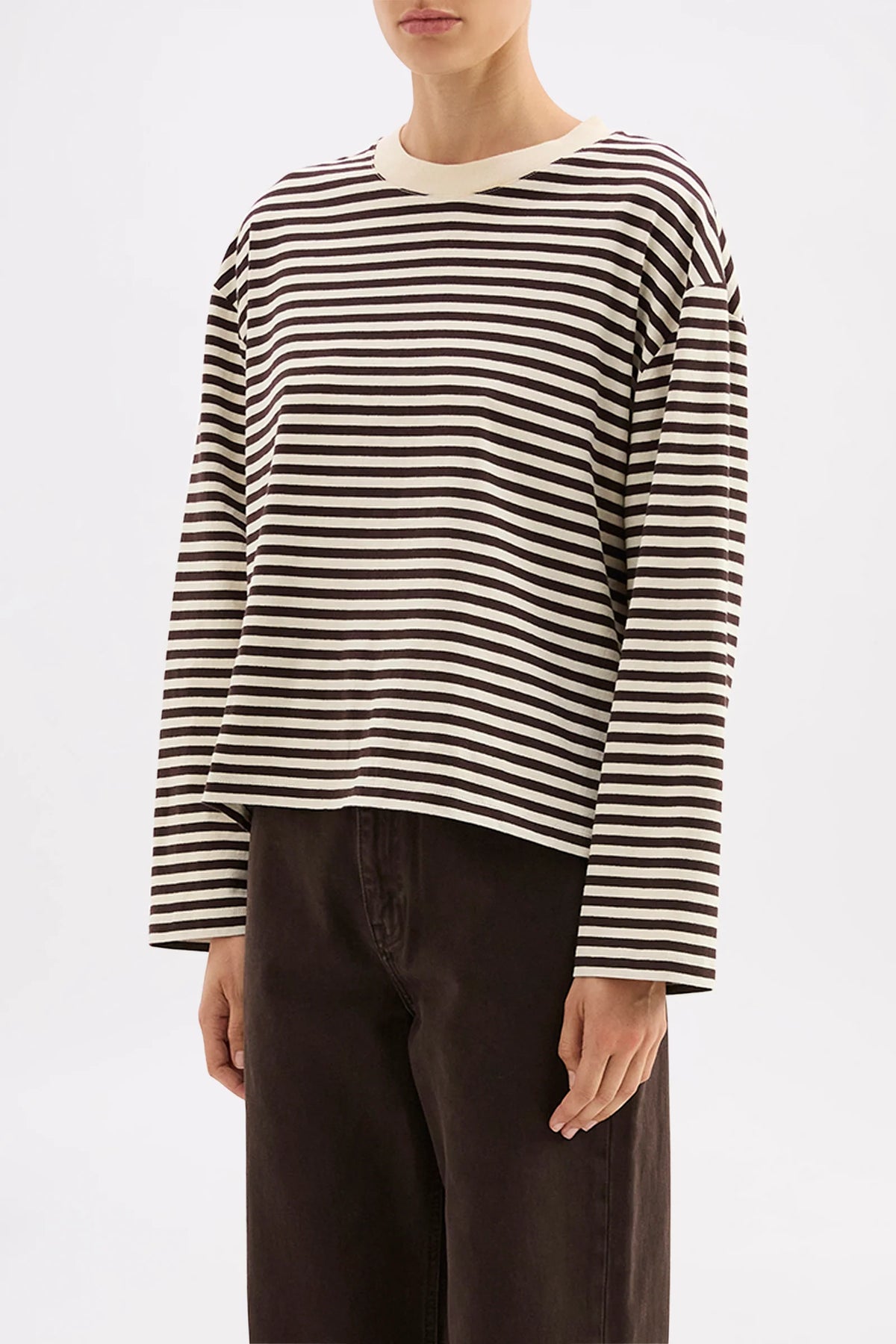 Nude Lucy Organic Stripe L/S Tee in Espresso — the elevated seasonal staple your capsule wardrobe has been waiting for.