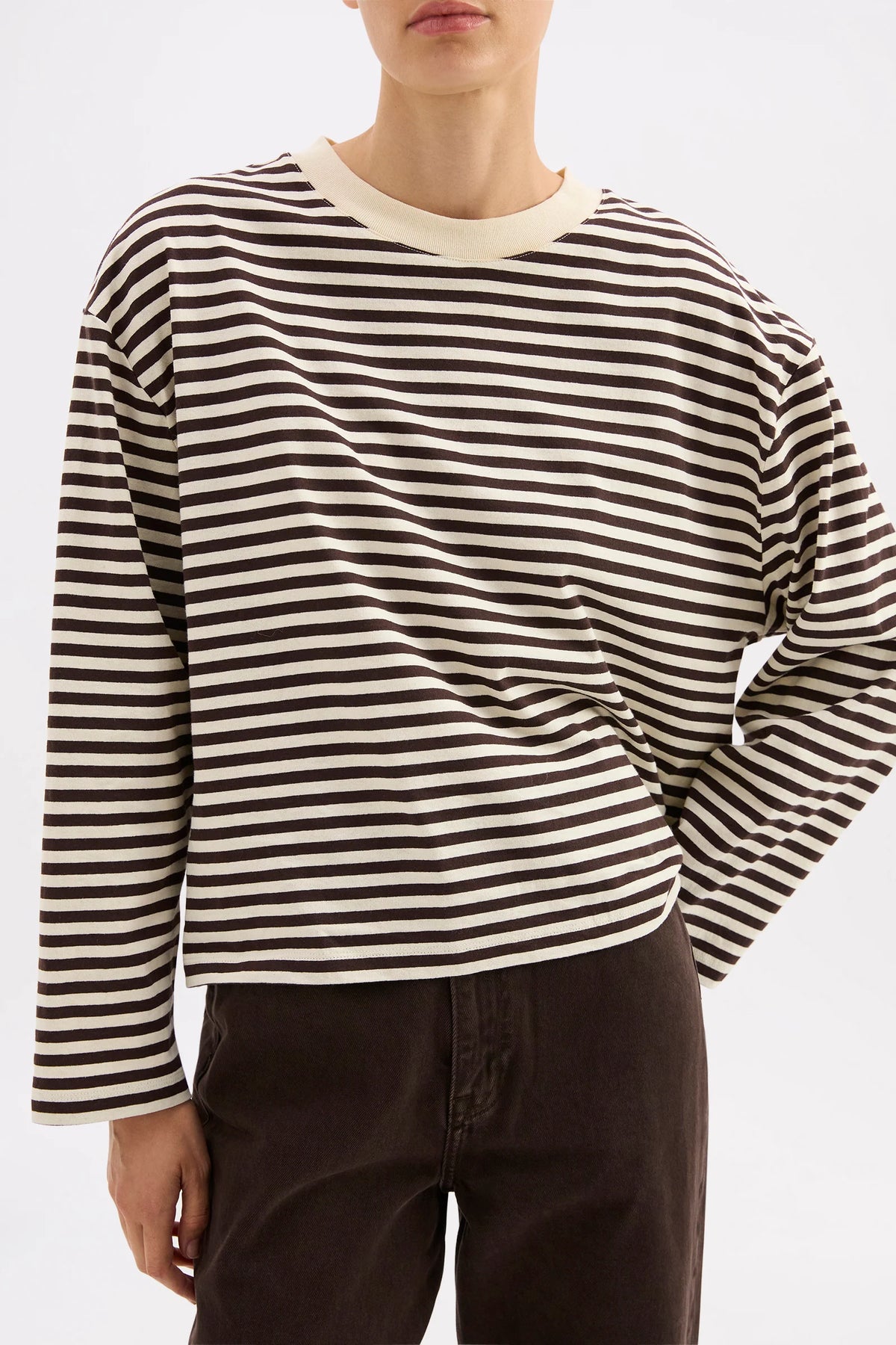 Nude Lucy Organic Stripe L/S Tee in Espresso — the elevated seasonal staple your capsule wardrobe has been waiting for.