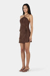 Ownley Anousha Halter Top in Chocolate Anglaise — the Anousha Top is a halter top crafted from a cotton floral broderie anglaise fabrication and a features a side front split detail.