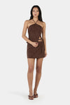 Ownley Anousha Halter Top in Chocolate Anglaise — the Anousha Top is a halter top crafted from a cotton floral broderie anglaise fabrication and a features a side front split detail.