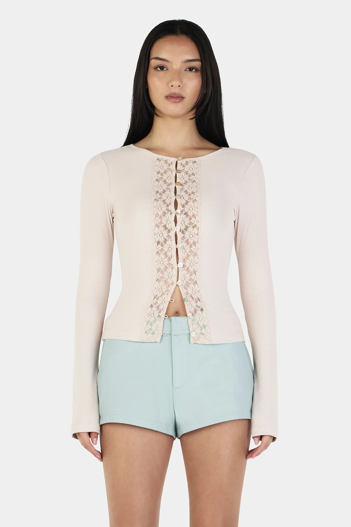 Ownley Nina Cardi Top — the Nina Cardigan Top by Ownley in Cream is a longsleeve top silhouette.