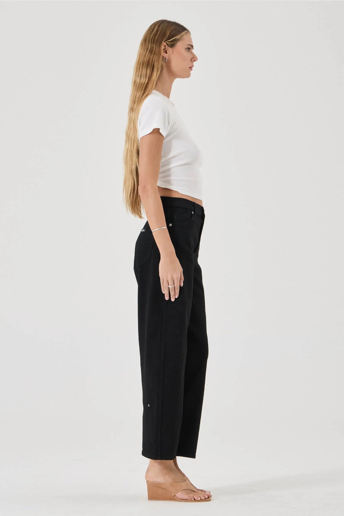 Rollas Gigi Barrel Forever in Black — the Gigi Barrel Forever Black jean by Rolla's features a relaxed barrel leg with a subtle taper for a flattering, modern fit.