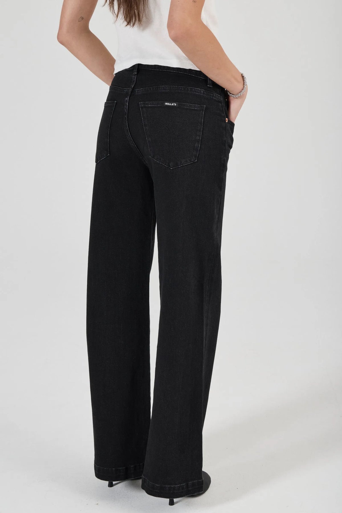 Rolla’s Jane Aline Jean in Noir, full-length styled back view.