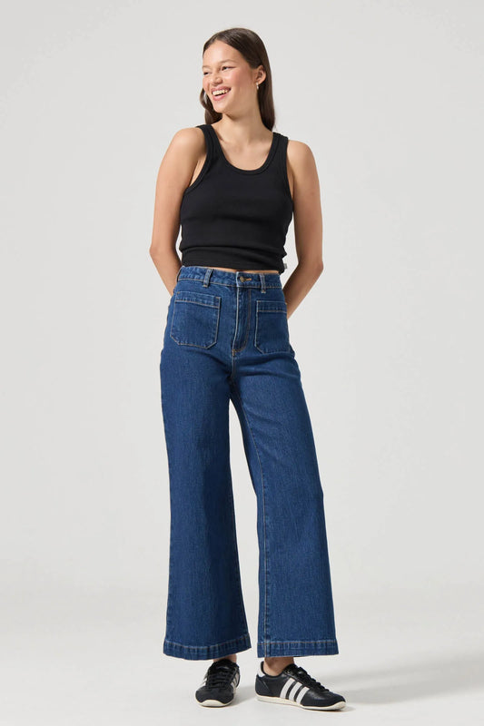 Rollas Sailor Jean Eco Ruby in Blue, product photo.