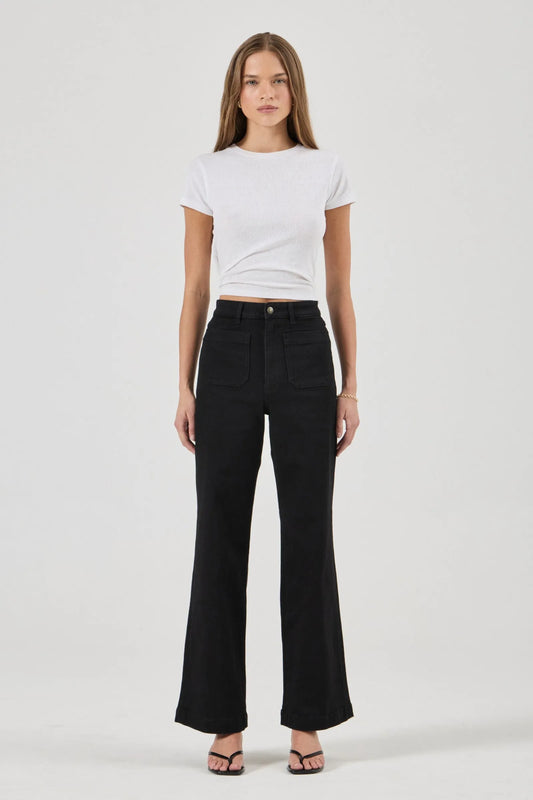 Rollas Sailor Rinse in Black — the Sailor Jean Rinse Black by Rolla's is a high-rise, wide-leg staple with a clean, elongated silhouette.