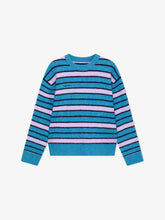 Blue and pink striped sweater on a white background