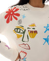 The Tales Illustrated Postcards Sweater, product photo.