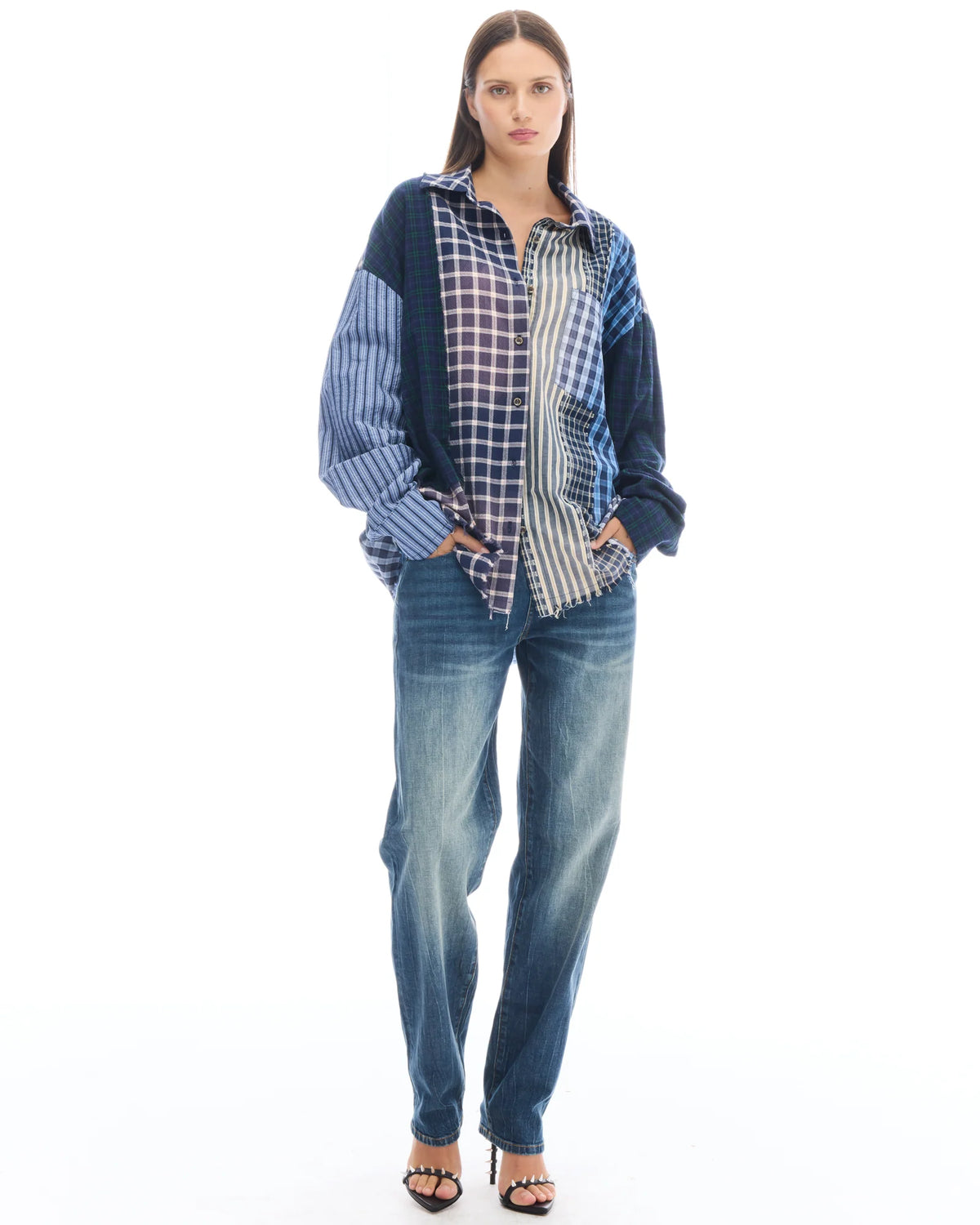 The Tales Patchwork Check Stripe Shirt, product photo.