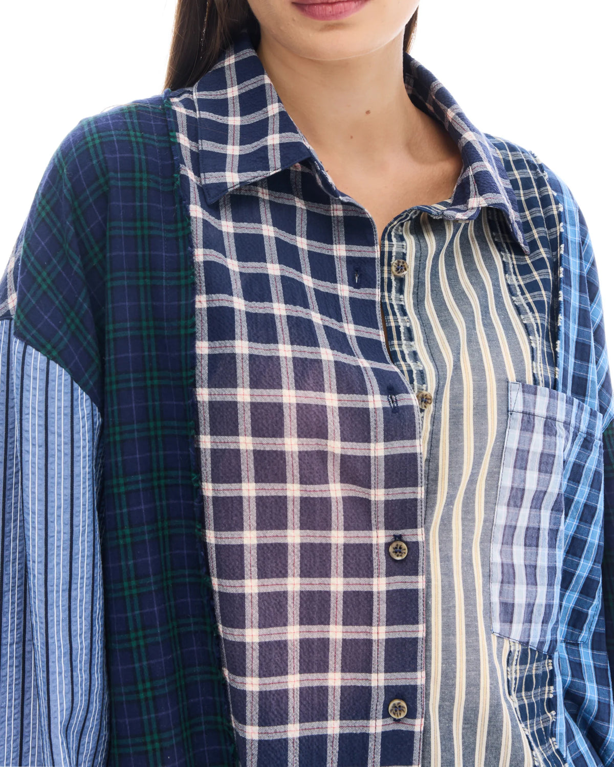 The Tales Patchwork Check Stripe Shirt, product photo.