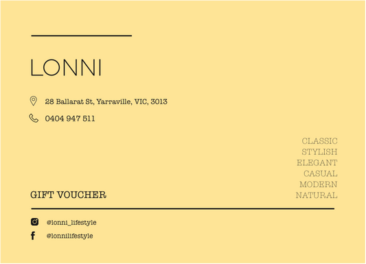 Lonni Lifestyle Store Gift Card — shopping for someone else but not sure what to give them? Give them the gift of choice with a LONNI LIFESTYLE STORE gift card.